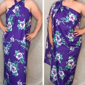 Royal Creations Womens OSFA Purple Sarong Maxi Dress Swim Coverup Hawaii Vintage